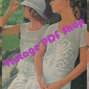 Vintage Crochet Pattern Filet Crochet Shell Blouses Sz 8-14 Woman PDF INSTANT DOWNLOAD - Pattern Only