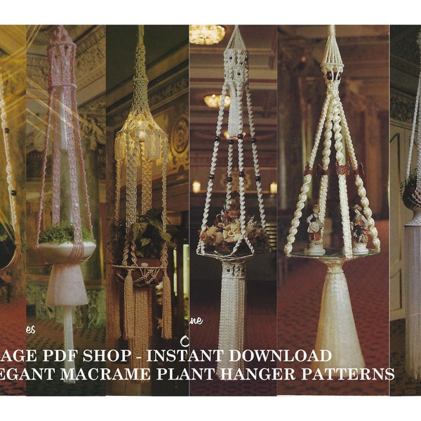 1970's PDF 6 Elegant Macrame Plant Hanger Holders and Hanging Table Patterns - PDF INSTANT Digital Download - Complete Instructions