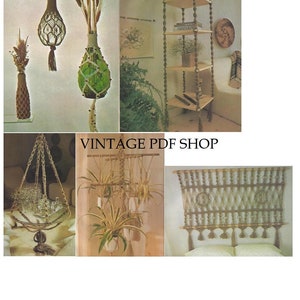 May include: A collection of macrame plant hangers, wall hangings, and shelves. The macrame is made with natural twine and features a variety of knots and patterns. The plant hangers are perfect for displaying plants in a stylish way. The wall hangings add a touch of bohemian chic to any room. The shelves are a unique and functional way to store books, plants, or other items.