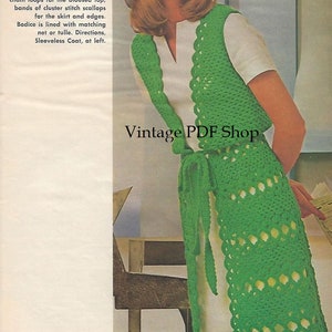 Vintage Crochet Long Sleeveless Vest Coat Sizes 6-16 - PDF INSTANT DOWNLOAD - Pattern Only