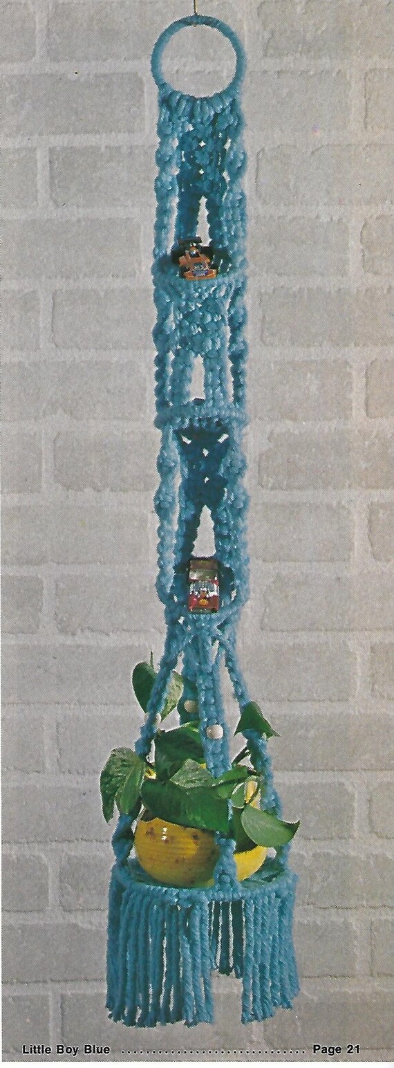 Lot De 3 Cintres à Pots Macramé Vintage - Motif Magazines - Années 70 - Déco Murale