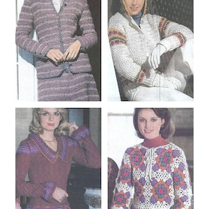 Four 4 Vintage Women&#39;s Crochet Sweater and Suit Patterns -- PDF Digital Instant Download Pattern