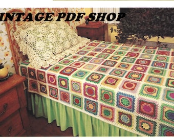 PDF Crochet Vintage Granny Square Patchwork Bedspread Quilt Digital PDF attern