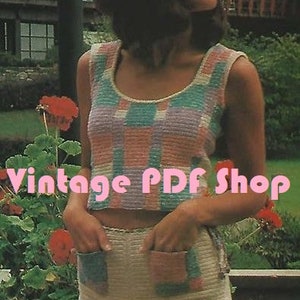 Crochet Pattern Patchwork Crop Tank Top and Shorts Sz 6-14 - PDF INSTANT DOWNLOAD - Pattern Only