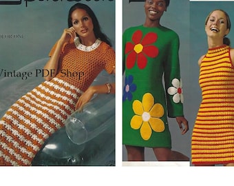 Vintage Crochet Three 3 Women's Dresses 1970's Patterns Sizes 8-16 - PDF INSTANT DOWNLOAD - Pattern Only