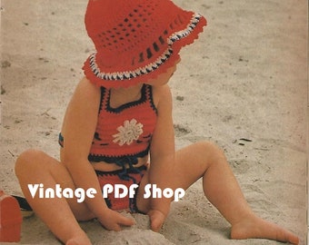 Crochet Pattern Tots' Beach Bikini Swim Suit Set Sz 2, 4, 6 - PDF INSTANT DOWNLOAD - Pattern Only