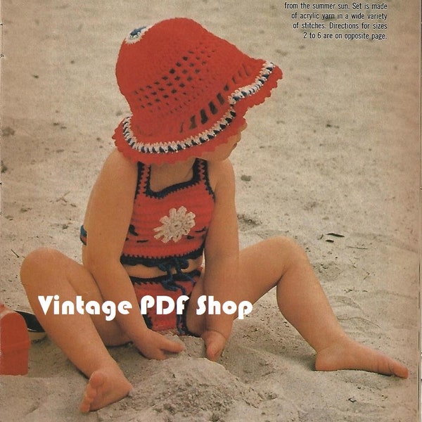 Crochet Pattern Tots' Beach Bikini Swim Suit Set Sz 2, 4, 6 - PDF INSTANT DOWNLOAD - Pattern Only