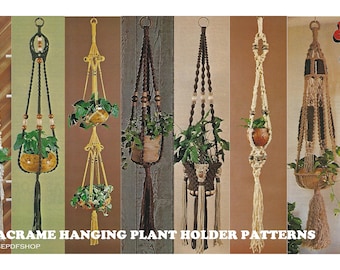 7 Vintage Macrame Hanging Plant Pot Holder Patterns 1970&#39;s -- PDF INSTANT Digital Download - Complete Easy Instructions