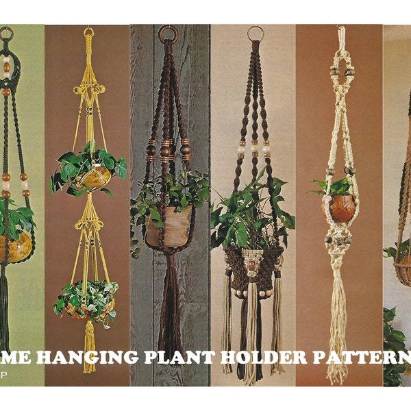 7 Vintage Macrame Hanging Plant Pot Holder Patterns 1970's -- PDF INSTANT Digital Download - Complete Easy Instructions
