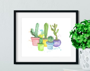 Cactus & Succulents Printable wall decor, print from home, digital download, Printable Watercolor Art, Cactus Art, Nursery Decor, Plant art