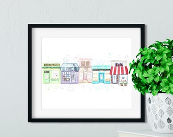 Shop Fronts Printable wall decor, print from home, digital download, Printable Watercolor Art, Shop front Art, Nursery Decor