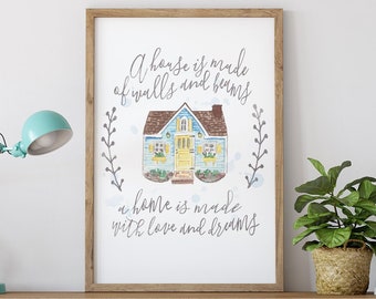 A Home is Printable wall decor, print from home, digital download, Printable Watercolor Art, House Print, Home Sweet Home