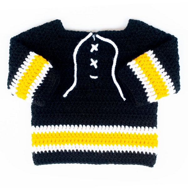 CROCHETING PATTERN PDF 0-3 Months, Baby Hockey Sweater, Infant Boys Jersey, Crocheted Top Down, Crochet Pullover, English Instructions