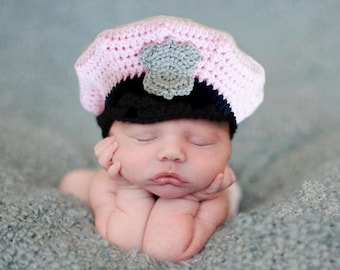 Crochet Police Officer Hat Pattern, 0-3 Months (PDF Pattern)