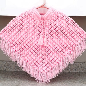 CROCHETING PATTERN PDF Size 2 -3, 4-5 & 6-7, Girls Poncho, Child Youth, Turtle Neck Cape, Popcorn Stich Wrap Fringed, English Instructions