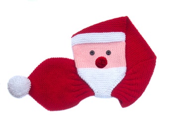 KNITTING PATTERN PDF Youth S M L, Keyhole Christmas Scarf, Santa Claus, Toddler Children Kids Puppet Neck Warmer, English Instructions