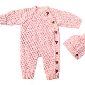 CROCHETING PATTERN PDF 0-6 Months Jumpsuit & Hat Baby Crocheted Side Fastening Button, One Piece Overall Leggings, English Instructions