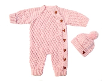 CROCHETING PATTERN PDF 0-6 Months Jumpsuit & Hat Baby Crocheted Side Fastening Button, One Piece Overall Leggings, English Instructions