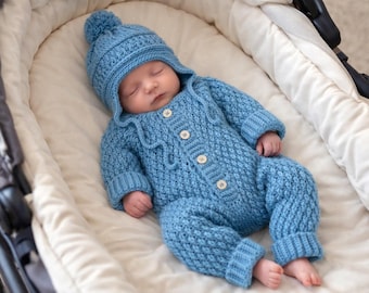 Crocheting Pattern PDF Size 0-6 & 12-24 Months, Baby Crew Neck Jumpsuit and Hat
