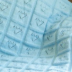 KNITTING PATTERN PDF Baby Heart Knit Motif Blanket, Knitted Carriage Cover, Baby Boy, Baby Girl, Crib Blanket, Written English Instructions