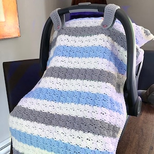 CROCHETING PATTERN PDF, Baby Car Seat Canopy, Striped Blanket Afghan, Cluster Shell Stitch, Crocheted Stroller Tent, English Instructions