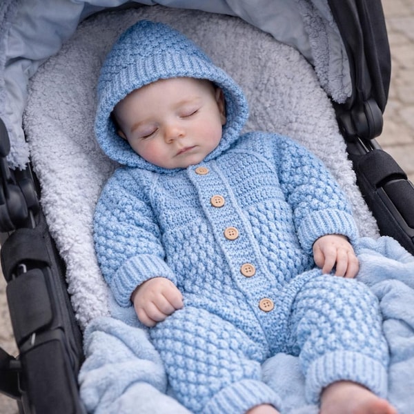 Crocheting Pattern PDF Size 0-6 Months Baby Romper, Hooded One Piece Jumpsuit