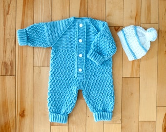 CROCHETING PATTERN PDF 0-6 Months Romper & Hat, Crew Neck Texture Crochet,  One Piece Jumpsuit Overall Leggings Beanie, English Instructions