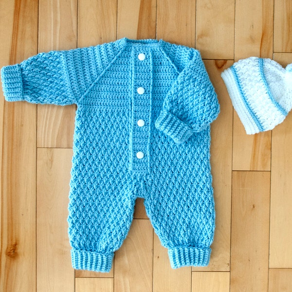 CROCHETING PATTERN PDF 0-6 Months Romper & Hat, Crew Neck Texture Crochet,  One Piece Jumpsuit Overall Leggings Beanie, English Instructions