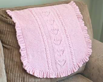 KNITTING PATTERN PDF Heart Motif Baby Car Seat Cover, Blanket, Knit Carriage, Stroller Afghan, Boy Girl Bassinet Crib, English Instructions