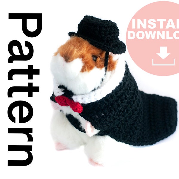 Crochet Guinea Pig Tuxedo PDF Pattern, Hamster Clothes, Small Pet Coat, Skinny Pig, Ferret Sweater, Cavy Accessories, Rat Wedding Suit