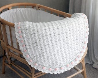Crocheting Baby Blanket Rosebud Pattern PDF, Bassinet Afghan, One Size