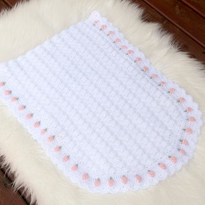 Crocheting Baby BLANKET PATTERN PDF Girl Bassinet Afghan, Rosebud Crochet Stroller Carriage Pram Carseat Cover, Mosses Bedding Sleeping Wrap