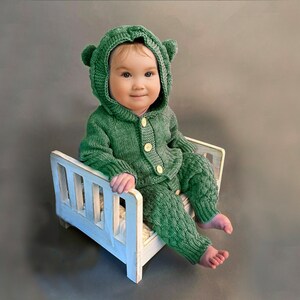 KNITTING PATTERN PDF 6-12 Months Knit Baby Romper, Sitter Hooded One Piece Jumpsuit, Overall Leggings, Feet or Cuffs, English Instructions