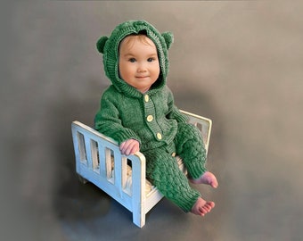 KNITTING PATTERN PDF 6-12 Months Knit Baby Romper, Sitter Hooded One Piece Jumpsuit, Overall Leggings, Feet or Cuffs, English Instructions