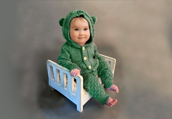 KNITTING PATTERN PDF 6 12 Months Knit Baby Romper Sitter Hooded