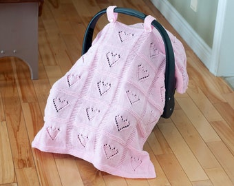 KNITTING PATTERN PDF Baby Car Seat Full Hearts Afghan, Tent Blanket, Canopy, Carriage Cover, Motif Chart & Written English Instructions