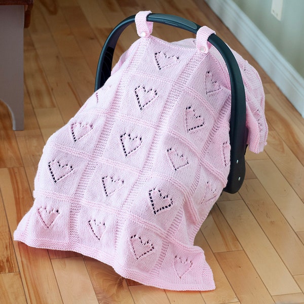 KNITTING PATTERN PDF Baby Car Seat Full Hearts Afghan, Tent Blanket, Canopy, Carriage Cover, Motif Chart & Written English Instructions