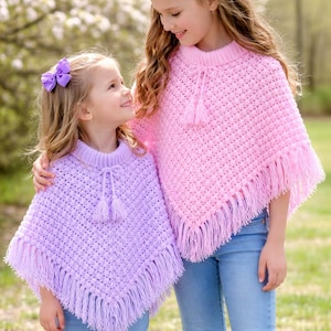 Crochet Poncho Pattern – Child's Popcorn Stitch Cape, Fringed (PDF Pattern)