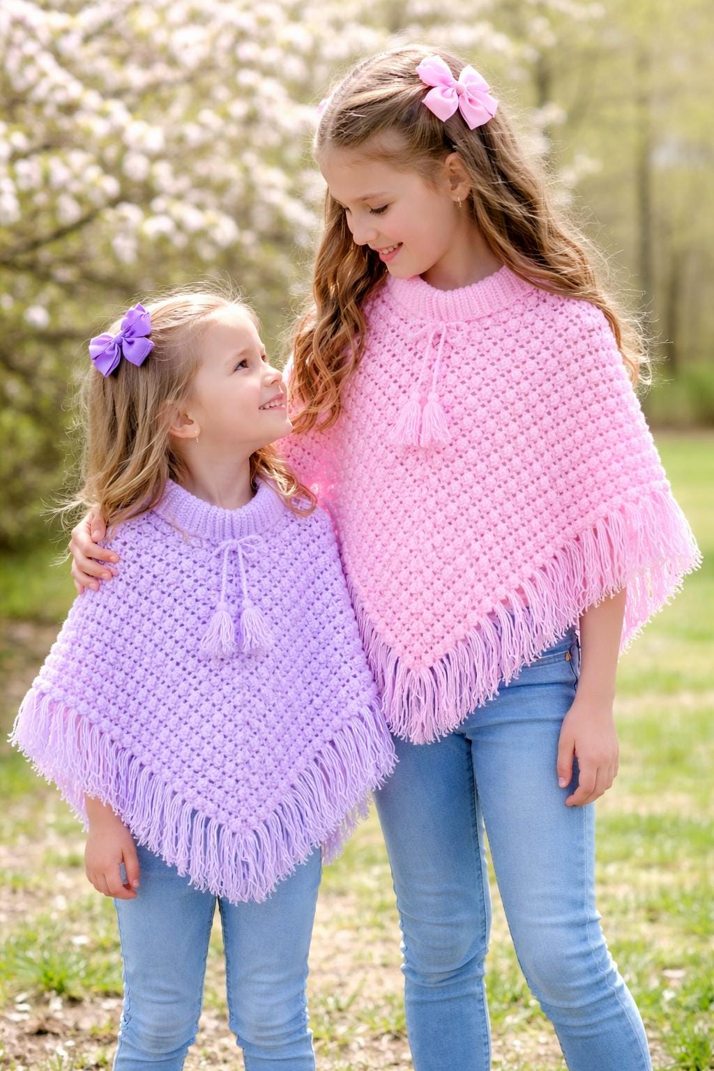 Crochet Poncho Pattern – Child's Popcorn Stitch Cape, Fringed (PDF