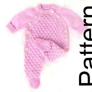 Knitting Pattern Baby ROMPER PDF Knit Raglan Footie Hooded One Piece Jumpsuit, Overall Leggings Knitted Double Breasted Button Jumper