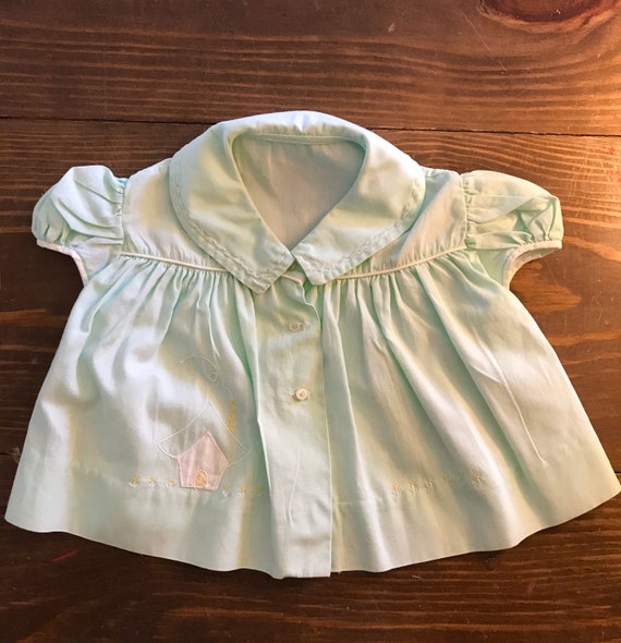 Vintage Baby Girls Mint Green Dress baby doll sty… - image 1