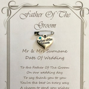 Thank you, Father of the Groom, wedding, wishes, heart charm, bracelet or necklace charm, brooch, pin, key charm, gift, card