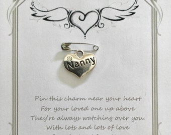 Loving memory | memorial | Nanny | Nan | Nana | heart  | sympathy | funeral | bracelet | necklace | brooch | key | charm | gift | card
