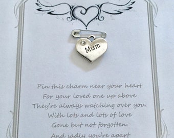 Loving memory | memorial | Mum | Mummy | heart charm | sympathy | funeral | bracelet | necklace charm | brooch | key charm | gift | card