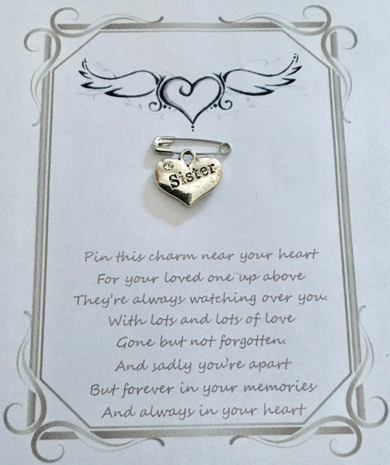 Loving memory | memorial | Sister | Brother | heart charm | sympathy | funeral | bracelet | necklace charm | brooch | key | gift | card