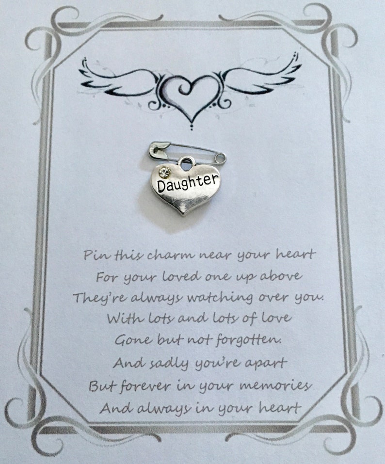 Loving Memory, Memorial, Daughter, Son, Heart Charm, Sympathy, Funeral