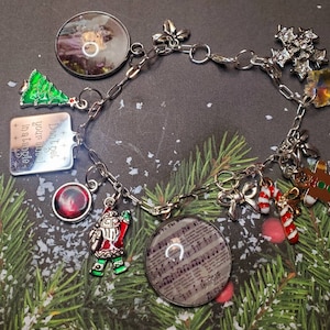 Christmas charm bracelet  silver plated Christmas charm bracelet