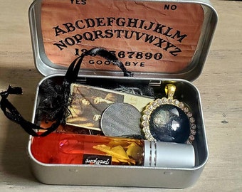 Samhain Scrying Divination Spell Set: Mini Altar Tin for Wiccan Rituals and Spiritual Guidance
