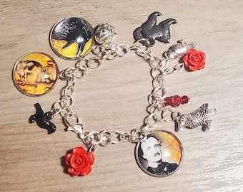 Gothic Literary Charm Bracelet: Edgar Allan Poe Inspired Jewelry for Book Lovers  Poetry Enthusiasts