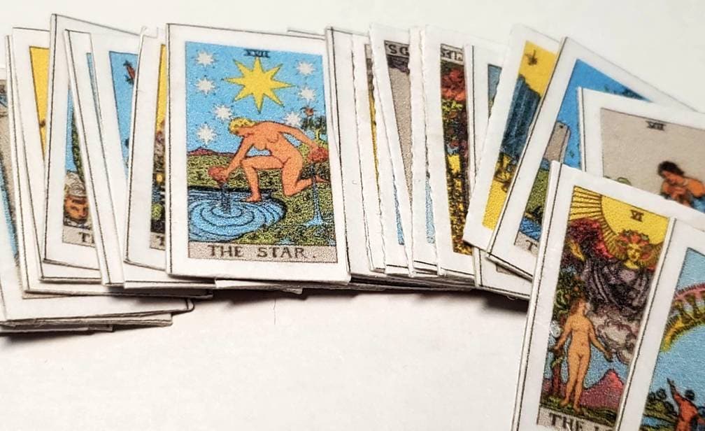 mini tarot tin, mini tarot kit, on the go mini tarot tin, palmistry ouija board psychic spell kit, mini tarot card deck, mini ouija board,